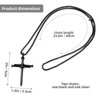 2 Pcs Vintage 3 Nail Cross Necklace for Men,24 Inch Stainless Steel Strength Bible Verse Pendant,Black Silver Gifts for Men