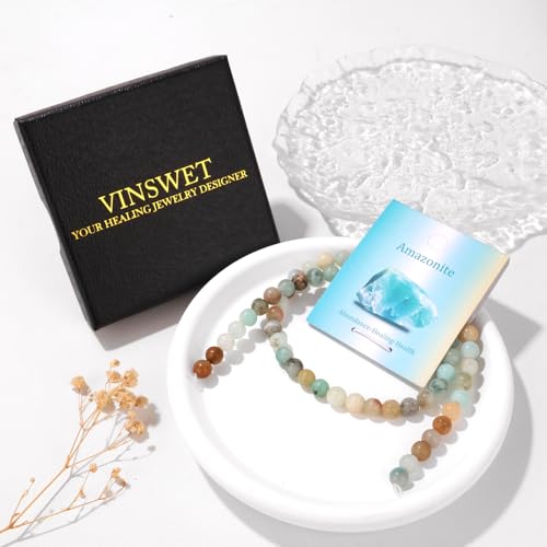 Vinswet 60pcs 6mm Amazonite Natural Stone Beads Round Genuine Real Stone Beading Loose Gemstones DIY Smooth Bead for Bracelet Necklace Earrings Jewelry Making - color: Amazonite, size: 6mm