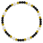 Beaded Baseball Necklace | Adjustable Sports Rope Chain with Baseball Cross Charm - Great Baseball Drip Gift for Players and Fans - color: Black-Yellow-Wht