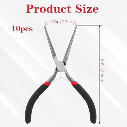 10 PCS 6 Inch Extra Long Needle Nose Pliers, Mini Precision Jewelry Pliers with Comfort Grip, Needle Nose for Jewelry Making, Repair, Crafts