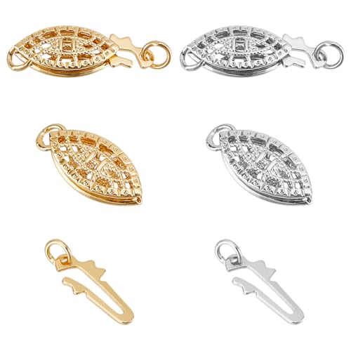 2 Pcs 2 Colors Pearl Filigree Necklace Clasp, 15mm Brass Oval Filigree Fish Hook Clasp Horse Eye Jewelry Slide Clasps Bracelet Connectors for Necklace Bracelet Chain Jewelry Making - color: Golden & Silver