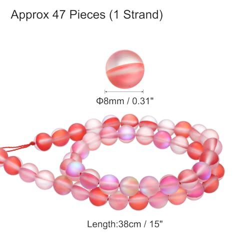 uxcell Matte Crystal Glass Beads 8mm Synthetic Frosted Shining Semi-Precious Round Loose Beads Synthetic Moonstone for Jewelry Making DIY Bracelet, Red - color: Red, size: 8mm