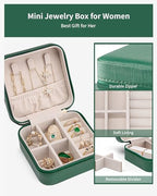 VLANDO Small Travel Jewelry Box Organizer - Girls Women Gift Rings Earrings Necklaces Jewelry Storage Display Case Dark Green - color: H.Dark Green