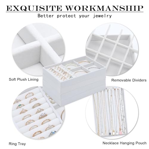 Jewelry Drawers Organizer Trays,4 Layer Stackable Jewelry Drawer Inserts Velvet Jewelry Tray Storage Display Tray for Earring Necklace Rings Bracelet