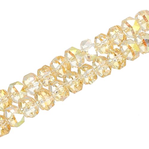 PATIKIL 75 Pcs 8mm OD 5mm Thick Crystal Glass Beads, Rondelle Crystal Beads Faceted Cut Gemstone Strand with Spacer Beads for Craft, Bracelet, Necklace, Gold - color: Gold