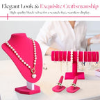 Wenqik 4 Pcs Velvet Jewelry Display Set Velvet Necklace Bust Holder Bracelet Organizer 2 Ring Finger Jewelry Holder - color: Rose Red
