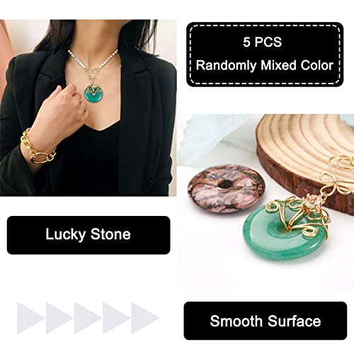 FASHEWELRY 5Pcs Natural Donut Disc Gemstone Pendants 28-30mm Large Hole Healing Chakra Polished Stone Flat Round Bead Charms Random Mixed Styles for Jewelry Making Hole: 6mm - color: 28~30mm, Mixed Colors