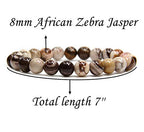 Angelstones Handmade Natural Healing Gemstone 8mm Round Beads Stretch Crystal Bracelet 7 Inch Unisex - color: African Zebra Jasper