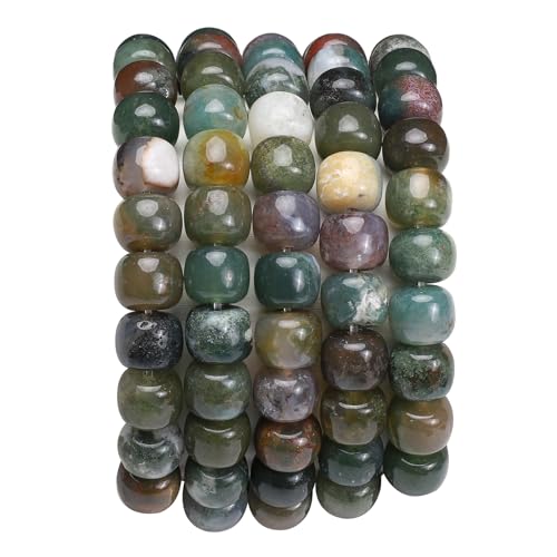 BEADIA Natural Indian Agate Flat Cut Round Drum Stone 8mmx7mm Loose Semi Gemstone Beads for Jewelry Making 38cm - color: Indian Agate