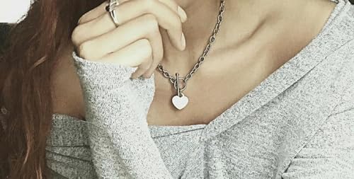 High Polished Stainless Steel Heart Charm Cable Chain Necklace with Toggle Clasp Silver Length 16"- 25" - size: 23 inch