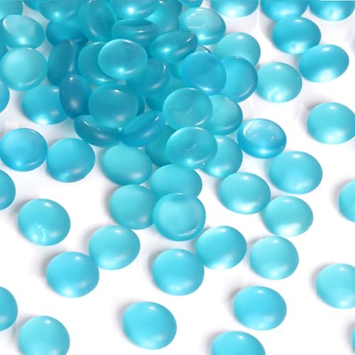 FUTUREPLUSX 1LB Frosted Flat Marbles, Blue Glass Pebbles Beads Vase Fillers Decorative Fish Tank Aquarium Rocks for Centerpieces Table Decor - color: Frosted Blue