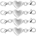 925 Silver Heart-Shaped Magnetic Necklace Clasps and Closures, Magnetic Clasp Converter for Jewelry Making Supplies,Chain Extender Connector for Necklace Bracelet (4pcs Silvery) - color: 4pcs silvery