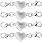 925 Silver Heart-Shaped Magnetic Necklace Clasps and Closures, Magnetic Clasp Converter for Jewelry Making Supplies,Chain Extender Connector for Necklace Bracelet (4pcs Silvery) - color: 4pcs silvery