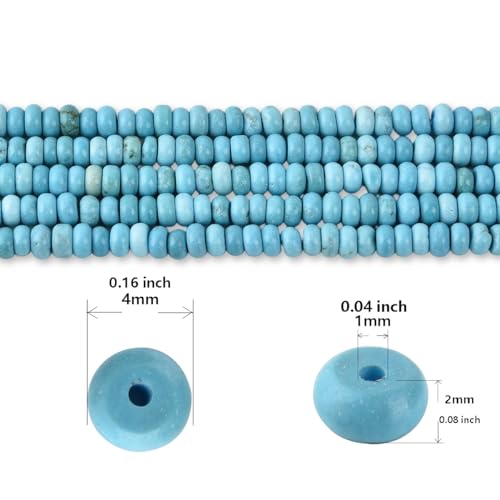 170pcs 4x2mm Natural Blue Turquoise Disk Rondelle Spacer Stone Semi Precious Gemstone Loose Beads for Jewelry Making 15 Inch - color: Blue Turquoise