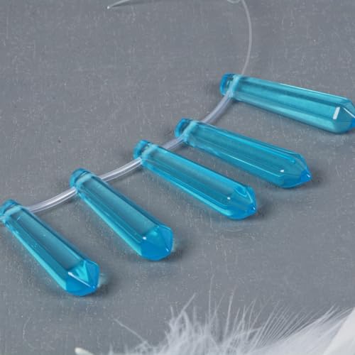 50mm Synthetic Blue Glass Hexagonal Wand Jewelry Making Crystal Pointed Chakra Reiki Healing Beads 2mm Hole Drilled(Pack of 5) - color: Synthetic Blue Glass