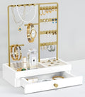 Goozii Gold Jewelry Stand Organizer Necklace Holder, Birthday Gifts for Women Girls, Small Jewelry Stand for Earrings Rings Bracelets, Velvet Jewelry Hanger Tree, Mothers Day Gifts - White and Gold - color: White and Gold