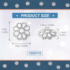 ANCIRS 1000pcs 7mm Spacer Beads Caps for Jewelry Making, Metal Hollow Flower Bead Caps for Bracelet Necklace- Silver - color: Silver-1000pcs-7mm