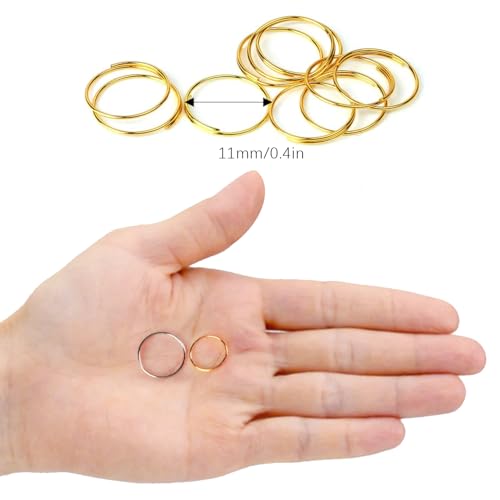 H&D 500pcs Round Edged Split Circular Ring Clips for Crystal Lamps, Crystal Curtain, Crystal Garland, Necklaces, Keys, Earrings, Jewelry Making and Craft Ideas (11mm, Golden) - color: Golden
