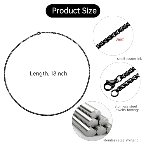 YOUBEIYEE 10PCS Black Square Rolo Chain Necklace for Men and Women Stainless Steel Chains for Jewelry Making Necklaces Bulk (18inch) - color: Black 18"