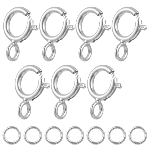 7 Sets 925 Sterling Silver Necklace Clasps and Closures 5mm Spring Ring Clasp Jewelry Clasps with Closed Jump Rings 4mm for Bracelet Necklace Extender Connectors for Jewelry Making Repair