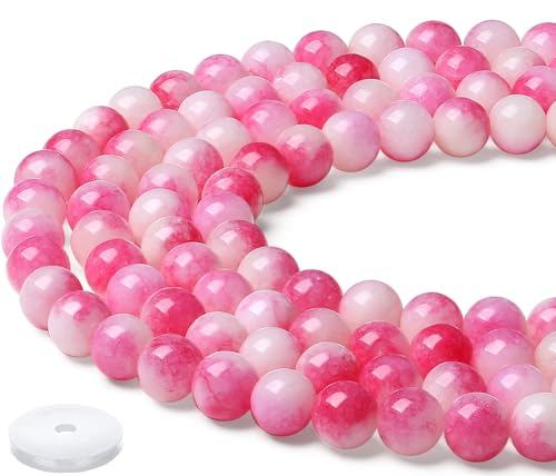 Natural Stone Beads 100pcs 8mm Pink Tourmaline Jade Round Stone Beading Loose DIY Smooth Beads for Bracelet Necklace Earrings Making - color: Pink Tourmaline Jade, size: 100pcs