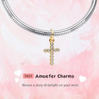 S925 Bead Dangle Charms for Bracelets Necklaces, Compatible with Pandora - style: Cross Charm 14K Gold Plated