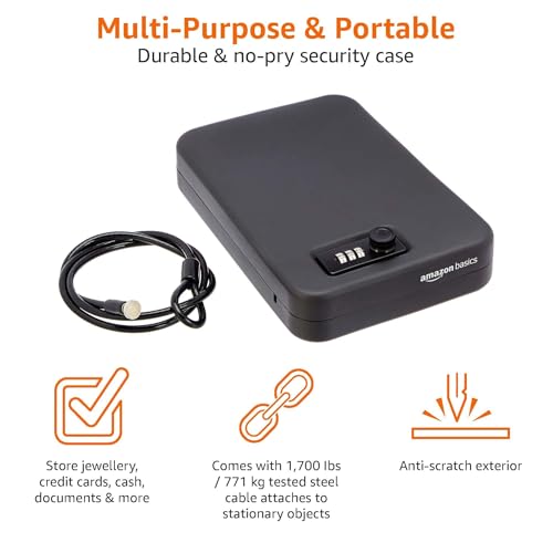 Amazon Basics Portable Security Case Lock Box Safe with Combination Lock for Valuables,Documents,College Dorm Room,XL,Black,(Pack of 4) - size: XL (Pack of 4)