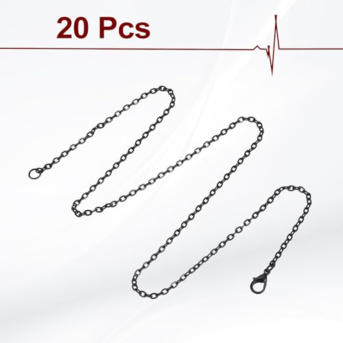 HARFINGTON 20 Pack 18 Inch Necklace Chains Bulk 2.5mm Black Plated Cable Chains with Lobster Clasps for Jewelry Making - color: Black, size: 18 Inch x 2.5mm