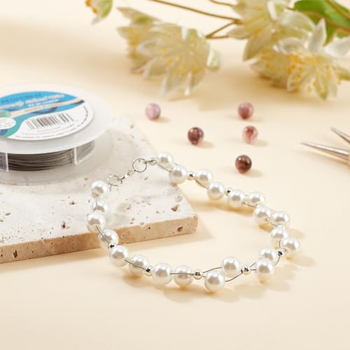 BENECREAT 19 Strands Bead String Wire (0.015 inch/0.38mm, 49FT) Nylon Coated Stainless Steel Beading Wire for Necklace Bracelet Making, LightGray - color: Lightgrey, size: 0.38mm - 19 Strands
