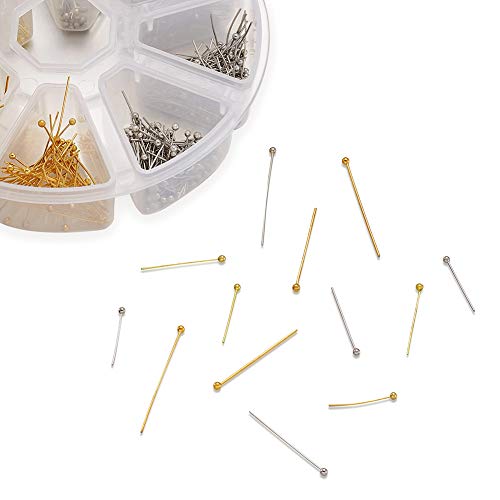 Craftdady 700Pcs Brass Ball Head Pins 16mm 20mm 25mm 30mm Mixed Colors Wire Headpins for Jewelry Making - color: Platinum & Golden