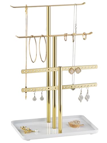 pickpiff Jewelry Stand Holder Organizer: 12.5" Sturdy Hanger for 80 Pcs Jewelry, Jewlery Tower for Display Necklace, Earring, Bracelet, Watch, Mirrored Gold - color: Mirrored Gold, size: 12.5" Height