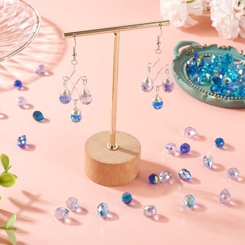50Pcs Blue Faceted Teardrop Glass Beads Top Drilled Drop Spacer Glass Beads Transparent Water Drop Crystal Bead Teardrop Chandelier Charms for DIY Crafts Earring Necklace Making - color: Blue