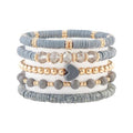 RISHEGAE Heishi Beaded Stretch Bracelets for Women Stackable Polymer Clay Beads Bracelets Friendship Boho Summer Beach Bracelet Jewelry Set - color: E-Gray Set