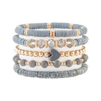 RISHEGAE Heishi Beaded Stretch Bracelets for Women Stackable Polymer Clay Beads Bracelets Friendship Boho Summer Beach Bracelet Jewelry Set - color: E-Gray Set