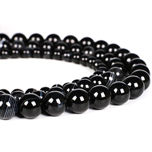 92Pcs Natural Crystal Beads Stone 4mm Black Stripe Onyx Agates Gemstone Round Loose Energy Healing Beads for Bracelet Necklace Earrings Jewelry Making - color: Black, size: 4MM