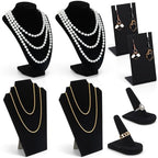 Geelin 8 Pcs Velvet Jewelry Display Stand Sets for Velvet Necklace Stands Ring Finger Holders Acrylic Earrings Holders