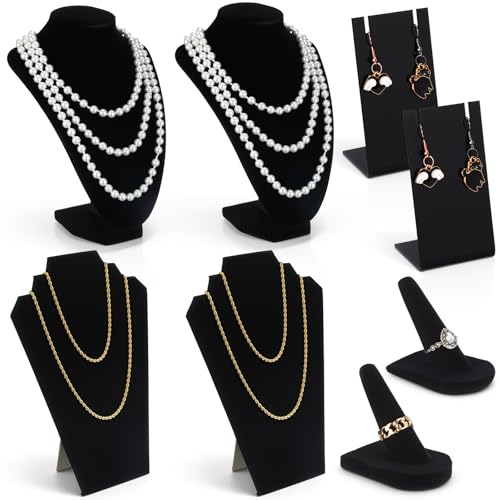 Geelin 8 Pcs Velvet Jewelry Display Stand Sets for Velvet Necklace Stands Ring Finger Holders Acrylic Earrings Holders