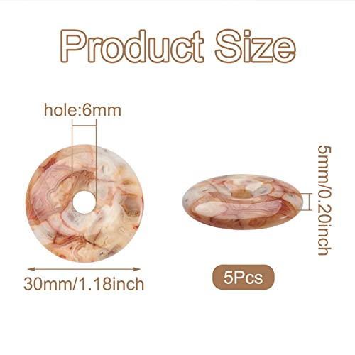 FASHEWELRY 5Pcs Natural Crazy Agate Donut Disc Gemstone Pendants 30x5mm Large Hole Healing Chakra Polished Stone Flat Round Bead Charms for Jewelry Making Hole: 6mm - color: 30mm, Crazy Agate, Colorful