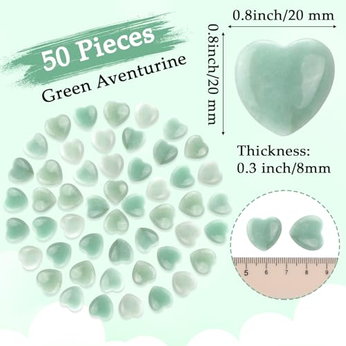 Gerrii 50 Pcs Heart Healing Stone Bulk Quartz Heart Inspirational Stones Gift for Women Love Pocket Polished Natural Energy Balancing Meditation 0.8 Inch(Green) - color: Green