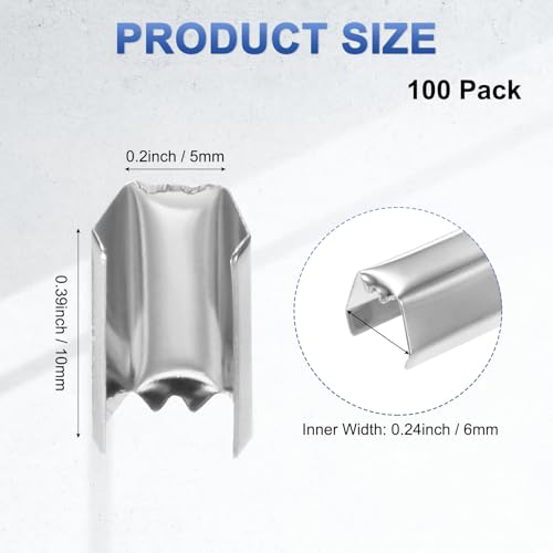 M METERXITY 100-Pack Fold Over Crimp End Caps, 0.4 x 0.2in/ 10 x 5mm Crimp Fasteners Ribbon Ends with Clamps for Jewelry Making/Leather Decor/DIY/Bracelets, Belt Buckle End Tip [Silver] - size: 0.4 x 0.2in/10 x 5mm