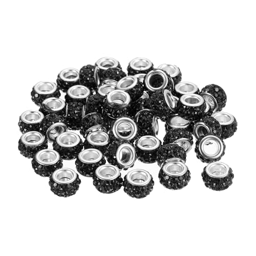 uxcell 50Pcs European Large Hole Beads, Rhinestone Craft Bead Crystal Charm Spacer Beads for Pens Bracelet Making Necklace DIY Craft, Black - color: Black