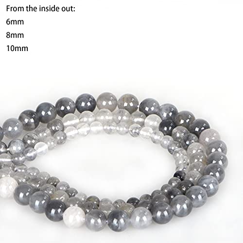 ICAI Beads（Cloudy Quartz Crystals） Natural Stone Gemstone Round Loose Beads Crystal Energy Stone Healing Power for Jewelry Making DIY,1 Strand 60-62pcs（6mm） - color: Cloudy Quartz Crystals, size: 6mm