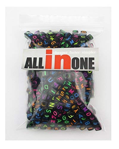 1000pcs Mixed Acrylic Letter/Alphabet “A-Z”Cube Beads for DIY Craft (Black with Color Letter 6x6x6mm) - color: Black with Color Letter 6x6x6mm