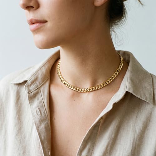 WomenGifts Cuban Link Chain Necklace for Women, Waterproof 14k Gold Silver Plated Chain Choker, Non Tarnish Stainless Steel Jewelry, 3.5/5/6/8/11mm,14/16/18 Inch Thin&Chunky&Thick - color: Gold, style: 6MM-14"