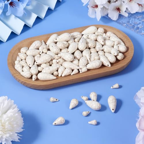 105Pcs Top Drilled Teardrop Stone Beads Synthetic Turquoise Water Drop Beads Dyed Drop Gemstone Spacer Beads for DIY Necklace Bracelet Earring Jewelry Making - color: White # Teardrop
