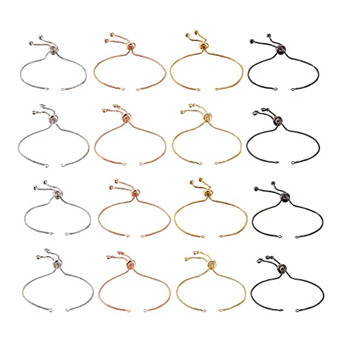 FASHEWELRY 16Pcs Adjustable Slider Bracelet with Ball Ends Slider Extender Chains with Rhinestone Ends for DIY Bracelet Jewelry Making - color: 4 Colors, size: Multiple Sizes