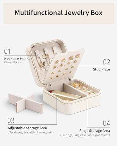 VLANDO Mothers Day Mom Gifts - Travel Jewelry Case, Small Travel Jewelry Organizer Box for Girls Women - White - color: White