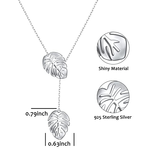Long Necklace Sterling Silver Larait Bar Y Lariat Long Chain Drop Adjustable Necklace Gift for Her, 30" - style: Long Palm Leaf Necklace