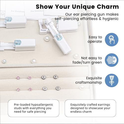 Nunpag 12 Pcs Ear Piercing Kit Disposable Ear Piercing Gun Kit with 4 Pcs 5 Prong Setting Cubic Zirconia Pink Star Earrings Stud 316L Stainless Steel Easy to Use Self Ear Piercer Gun Kit Tool Silver - color: Silver-Pink-Star