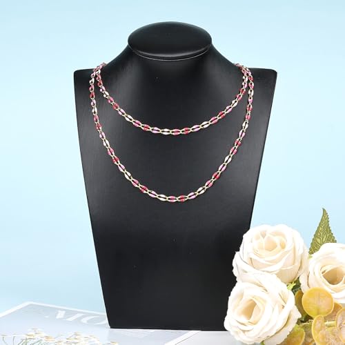 YOUBEIYEE Rose Pink Enamel Cable Chain for Jewelry Making Gold Plated Brass Jewelry Chain Roll with Jump Rings and Lobster Clasps - color: Rose Pink
